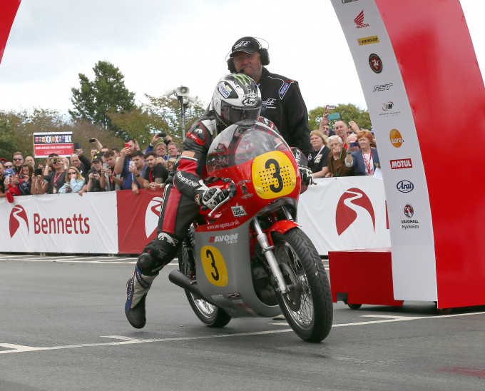 PACEMAKER, BELFAST, 26/8/2017: Michael Dunlop gets sideways at the start of the 500cc race at the Classic TT. PICTURE BY STEPHEN DAVISON