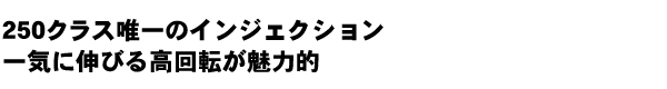 250クラス唯一のインジェクション一気に伸びる高回転が魅力的