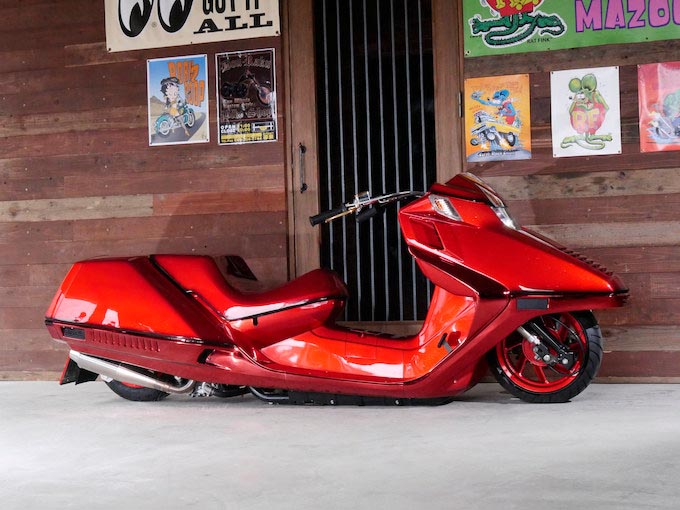 キャンディレッドが美しい着地仕様フュージョン プロが造るカスタム ビッグスクーターならバイクブロス