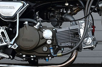 武川最強ツインカムデスモドロミック４バルブエンジン。マフラーは専用品ではなく、通常タイプが使用可能。