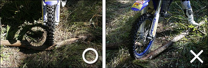 フロントタイヤをまっすぐ当てる